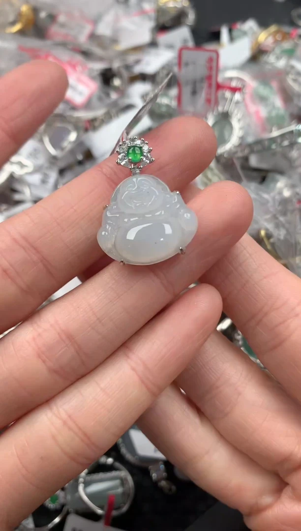 银S925镶嵌戒指翡翠666----3