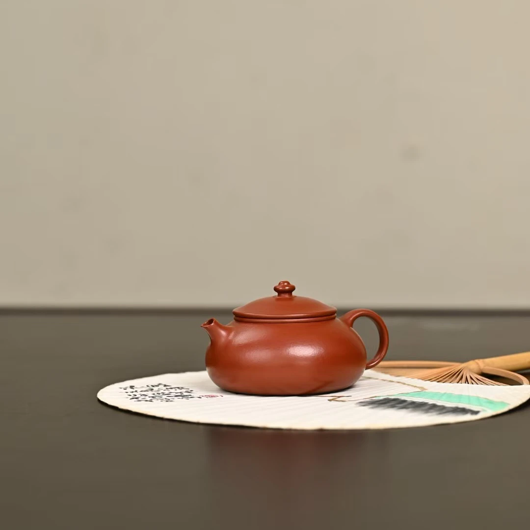 朱泥光素小寒江  砂壶