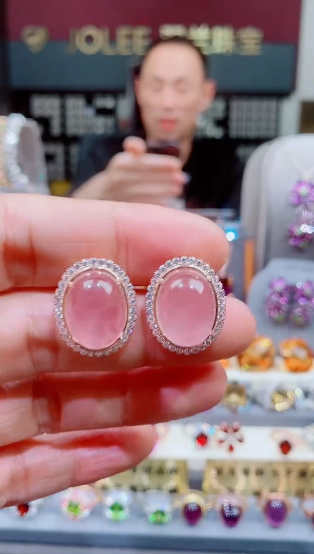 银S925镶嵌耳饰芙蓉石盛****型芙蓉石耳钉