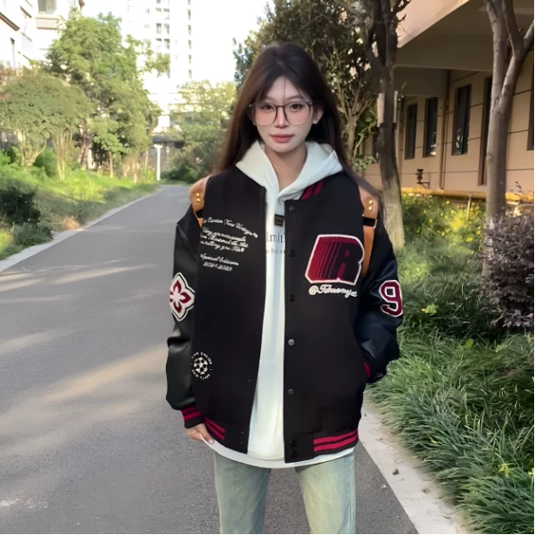 美式刺绣棒球服短外套女ins潮高街冬季夹棉宽松加厚休闲慵懒夹克
