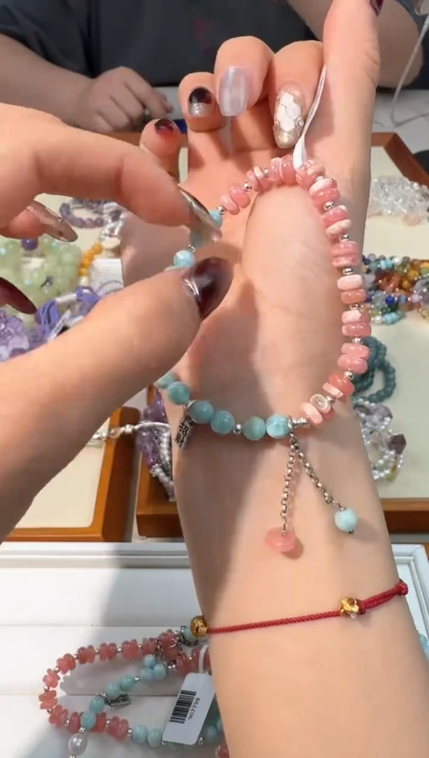 【闪购商品】菱锰矿（红纹石）手绳银S925镶嵌K028海纹红纹哦按朱款