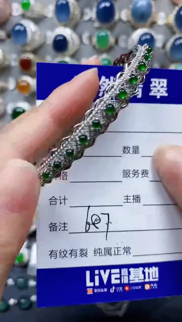 翡翠手镯银S925镶嵌687