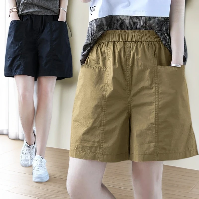 2025夏季品质棉短裤女高腰遮大腿显瘦百搭时尚宽松五分休闲阔腿裤