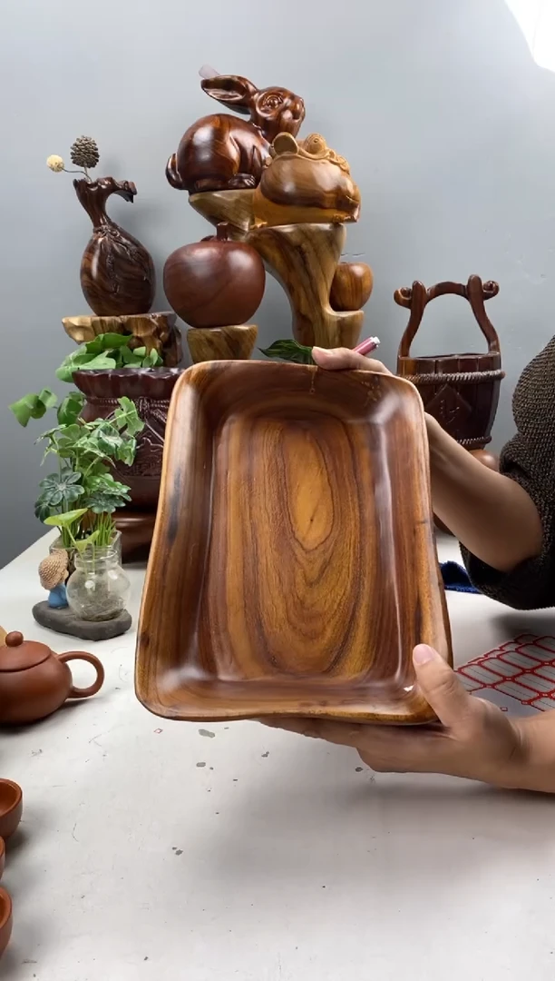 香樟木A84四足长方果盆/尺寸