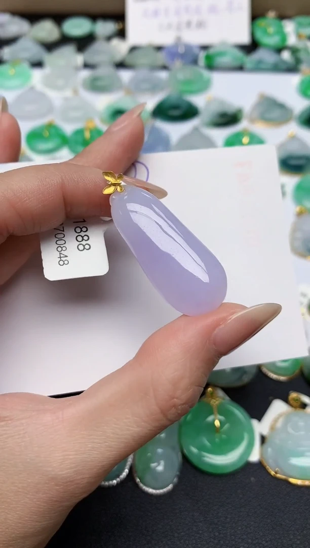 颈饰18K金镶嵌翡翠天然缅甸A货翡翠百元以上9元证书费自理