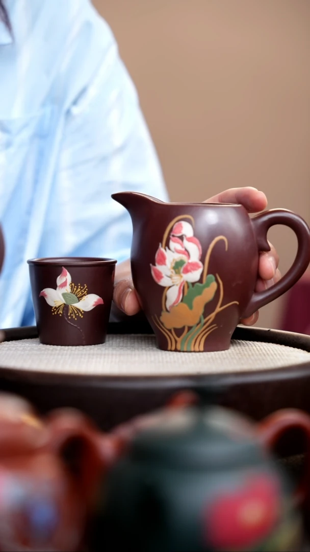 茶壶紫砂紫泥鸭嘴公道杯荷花