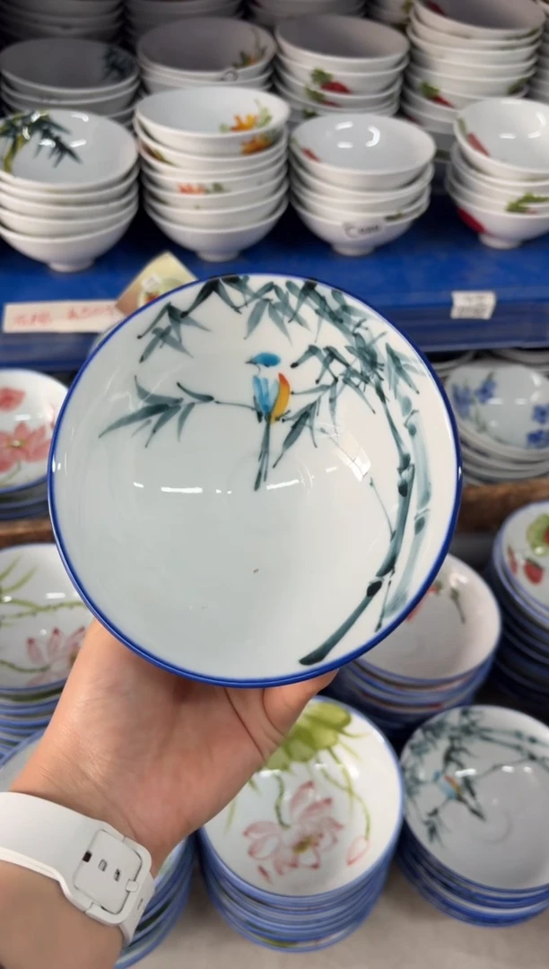 瓷片景德镇高温陶瓷食品级手绘釉中彩-斗笠碗