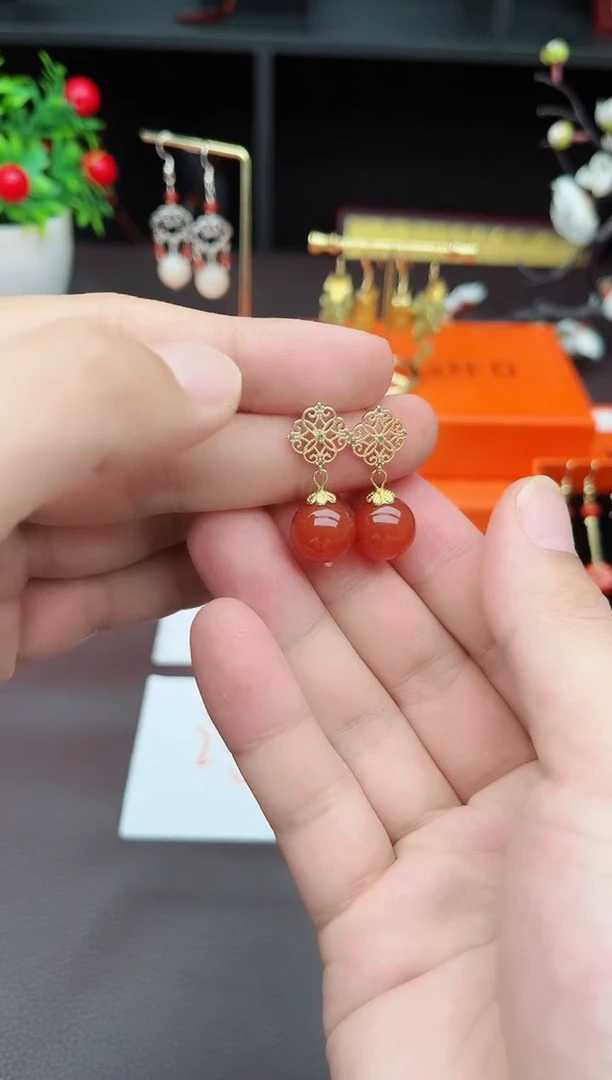 玛瑙/玉髓耳饰银S925镶嵌710000