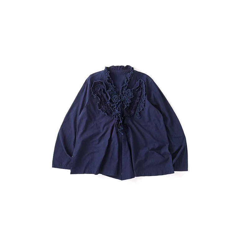 indigo手工花边堆褶衬衫QINGWU020GW107