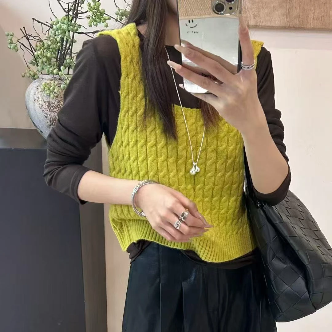 9569番外秋季新款韩版宽松针织马甲背心叠穿长袖T恤两件套女