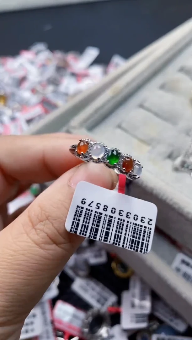 翡翠戒指银S925镶嵌6666---4