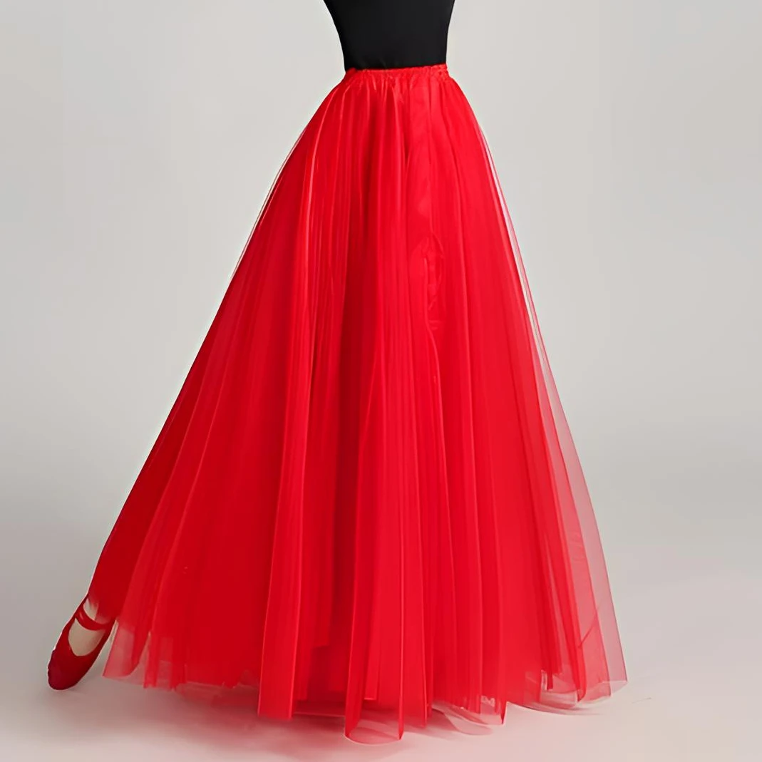 网纱半身裙女大红色广场舞纱裙720度大摆舞蹈裙跳舞纱裙半身裙
