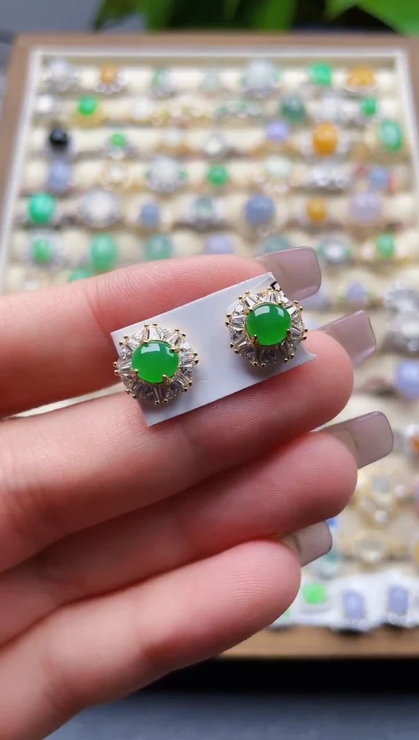 银S925镶嵌翡翠耳饰89