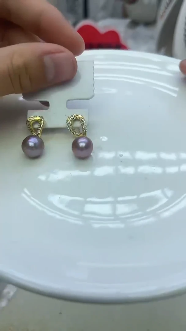 未镶嵌耳坠淡水珍珠紫色系耳坠