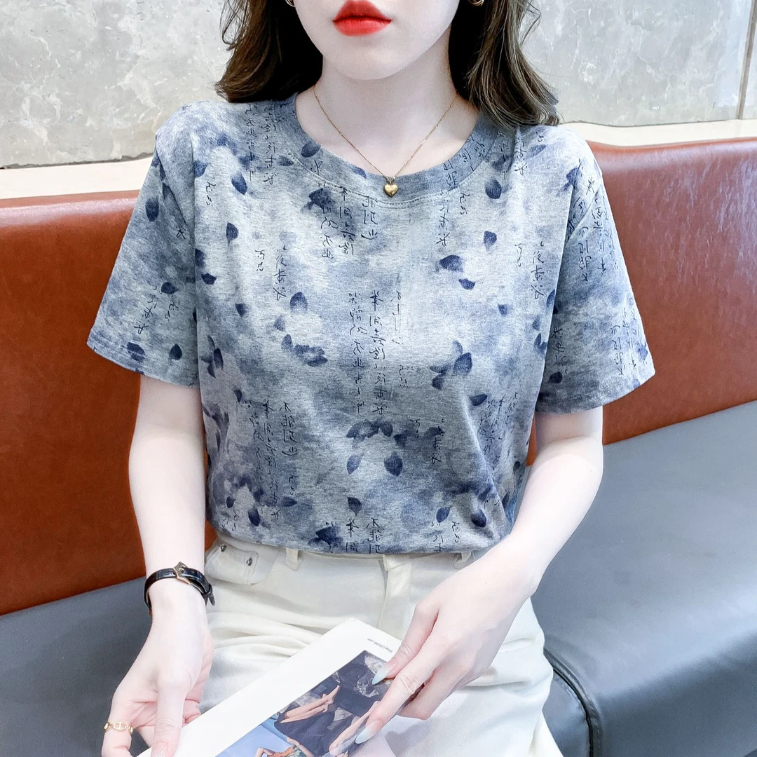 高档国风t恤女夏季短袖女装2025年新款宽松圆领百搭时尚女士上衣