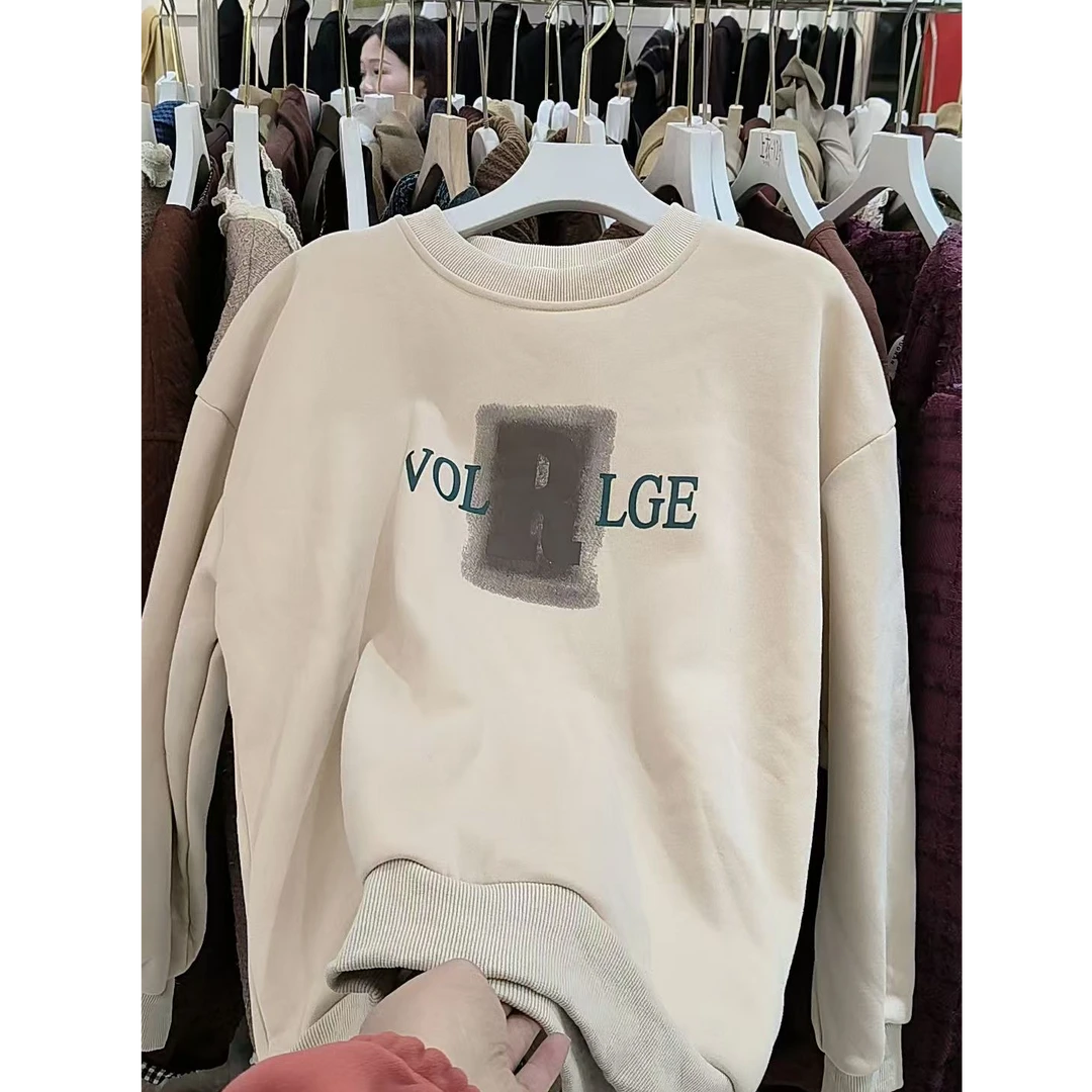 63015#秋冬新款休闲百搭圆领加绒卫衣