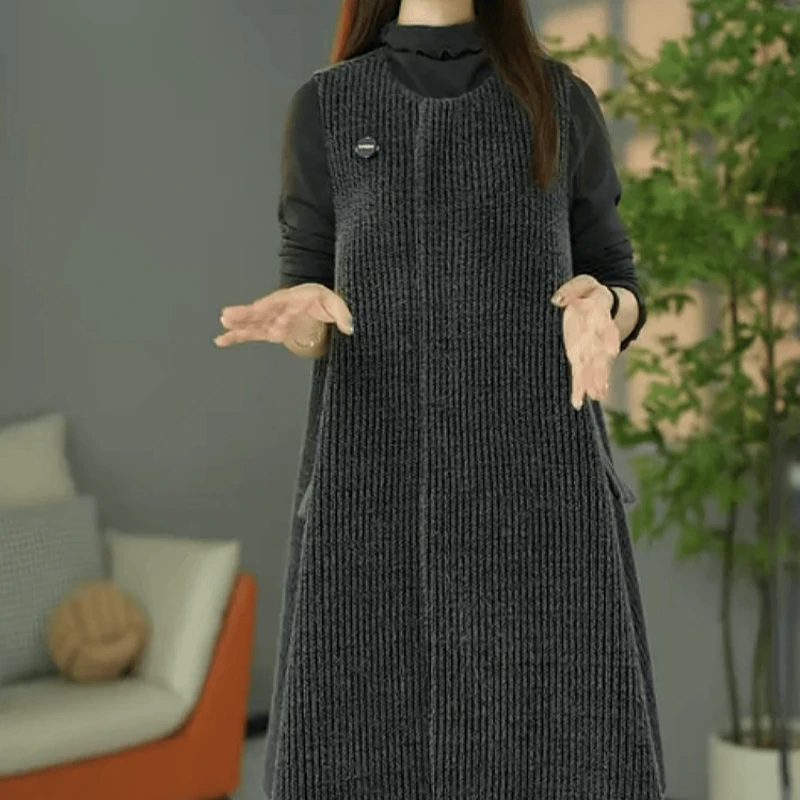 B936【马甲连衣裙】2025冬季新款加厚保暖宽松休闲遮肚马甲连衣裙