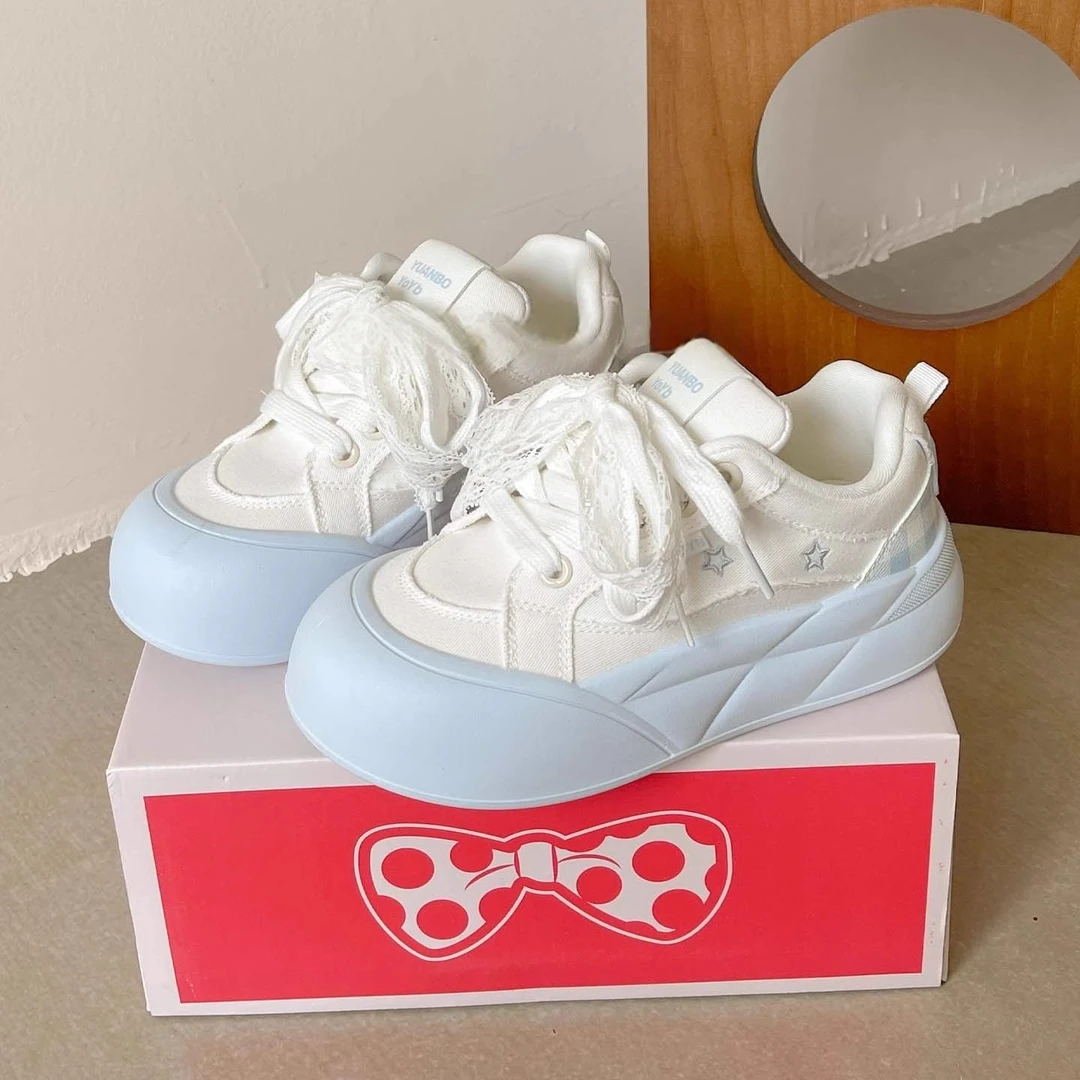 可爱板鞋女款2025新款厚底小白鞋夏日休闲鞋面包鞋ins潮爆款百搭