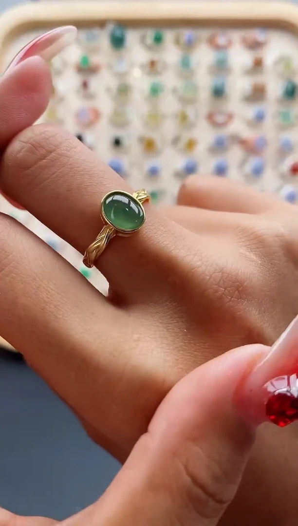 【闪购商品】翡翠戒指银S925镶嵌缅甸天然A货翡翠111 2+10