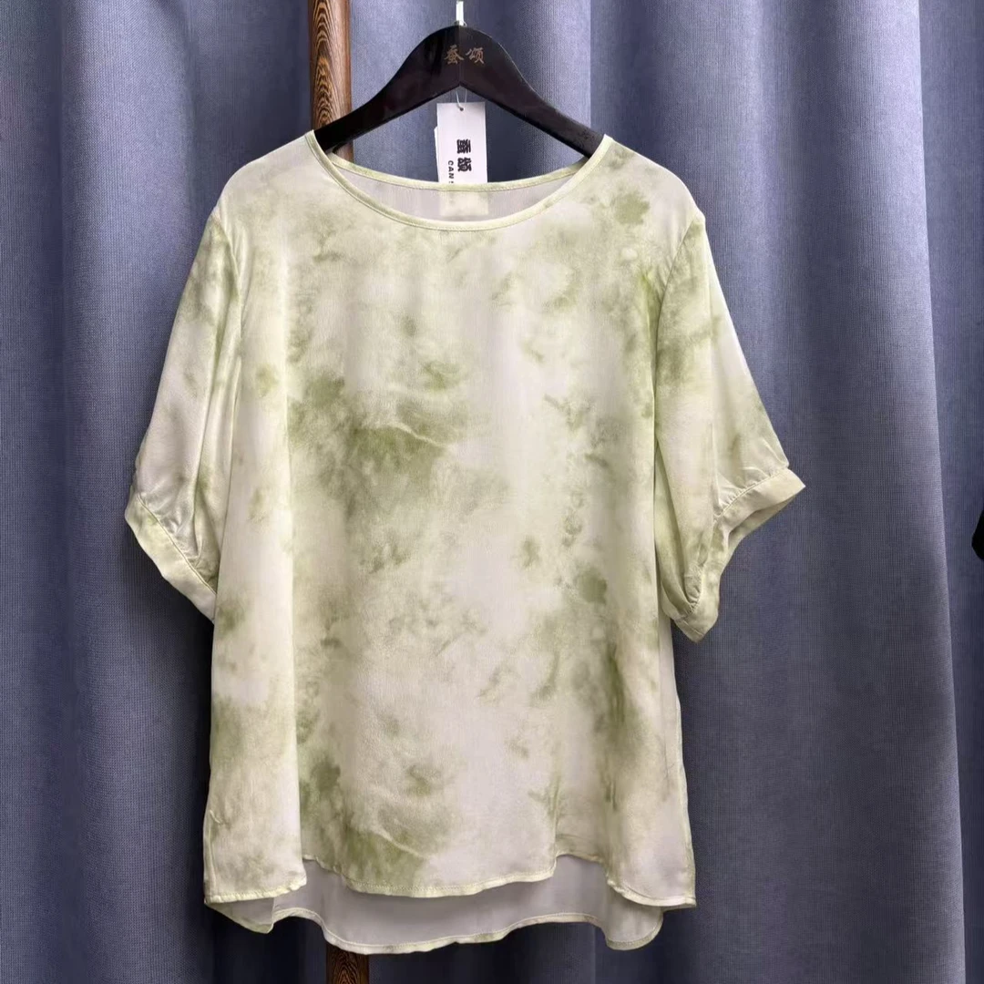 2025夏季新款休闲时尚圆领桑蚕丝双绉上衣女A032