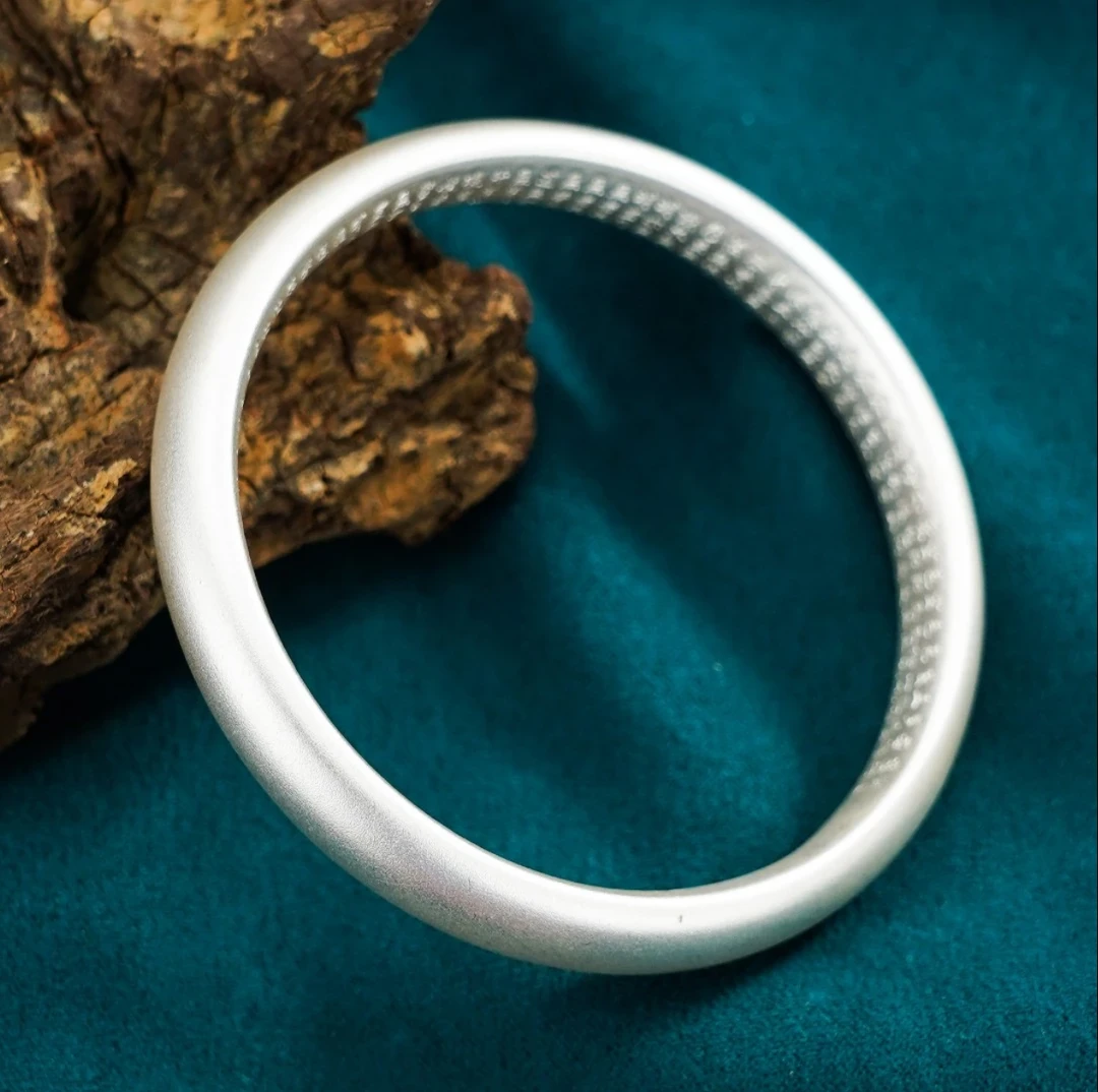 足银手镯 999古法传承心经闭口手镯31g经典空心素圈个性百搭