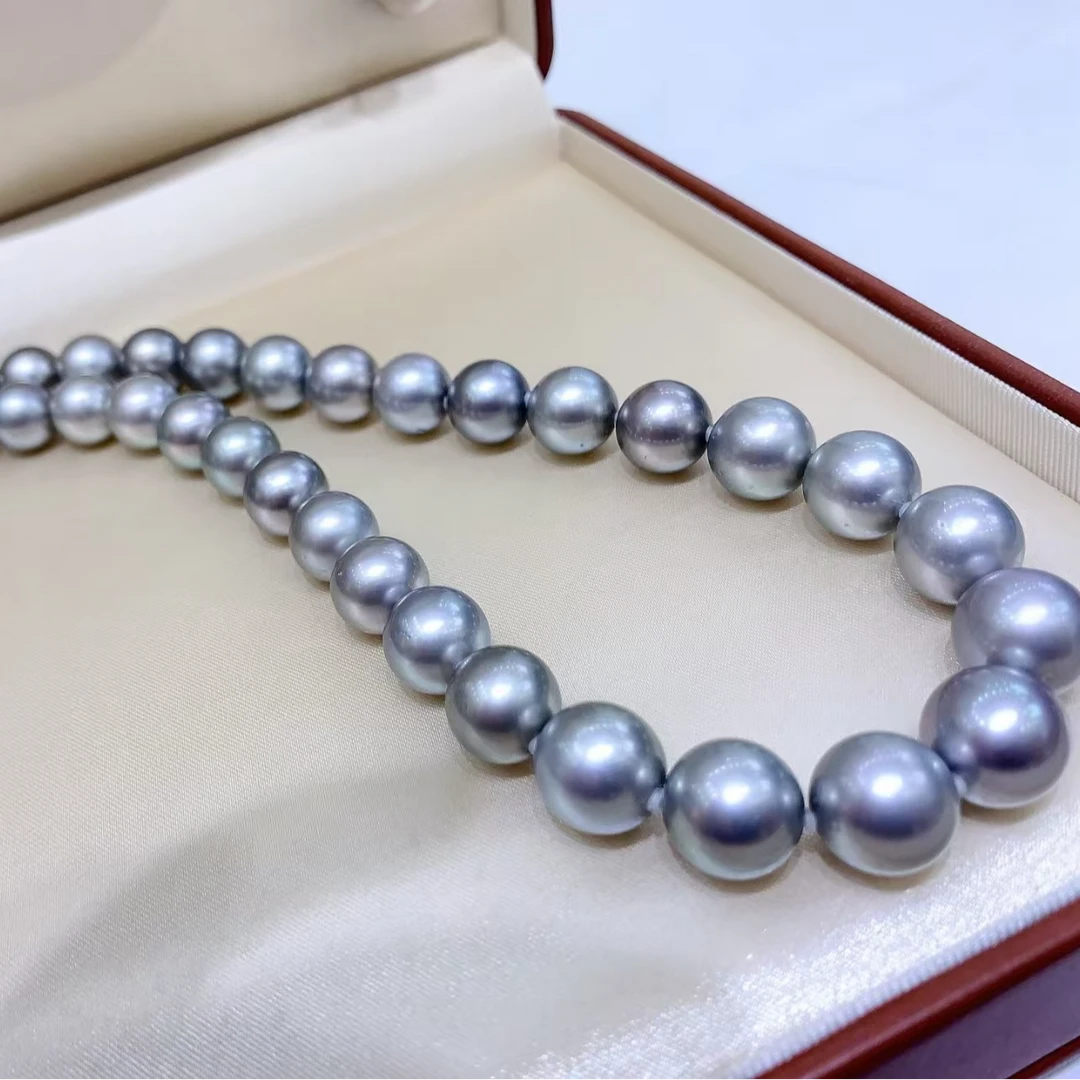 【珍言珠宝】D39 时尚金典海水珍珠项链铂金灰 11-13mm多样性发一