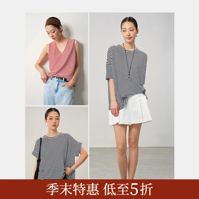 【条纹上衣合集】giordano ladies 珠地布宽松连袖短袖t恤