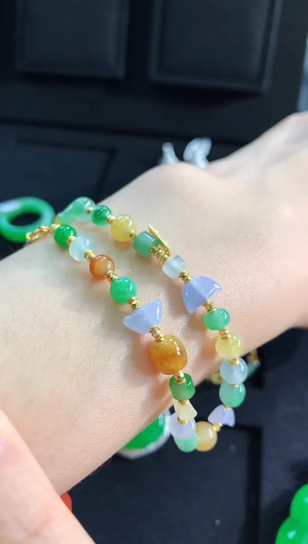 【闪购商品】翡翠手链18K金镶嵌手链