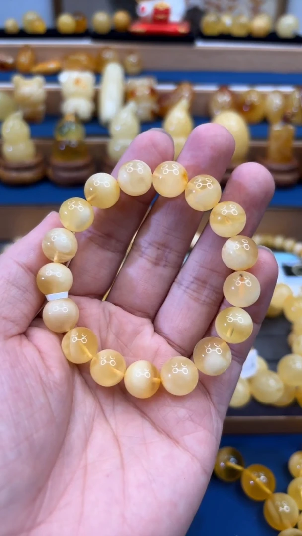 手串蜜蜡未镶嵌p66金白溶洞蜜蜡手串 11mm 15.04克