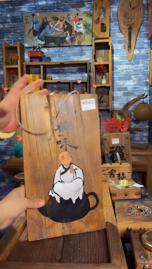 风化老门板丙烯画挂画