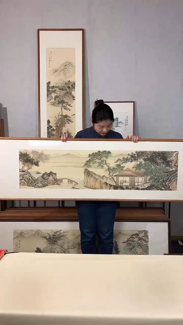 国画手绘*山水*52*172cm带框发货