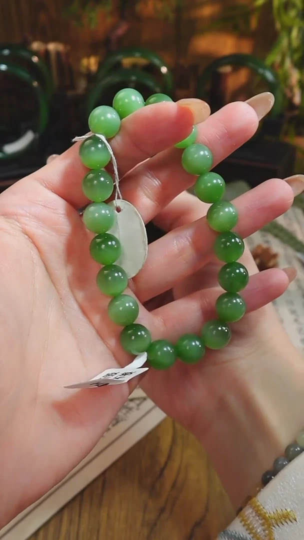 【闪购商品】和田玉手串未镶嵌HJ06036俄料碧玉冰底猫眼卡10mm