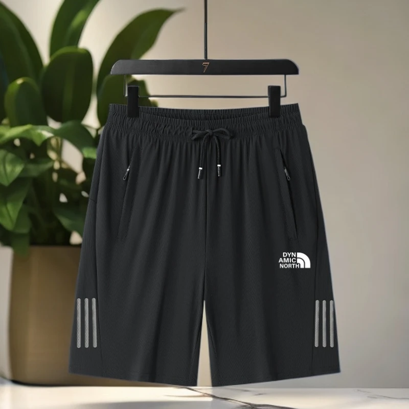 动感北面夏季薄款冰丝男士五分压花三条杆大码宽松速干高级感短裤