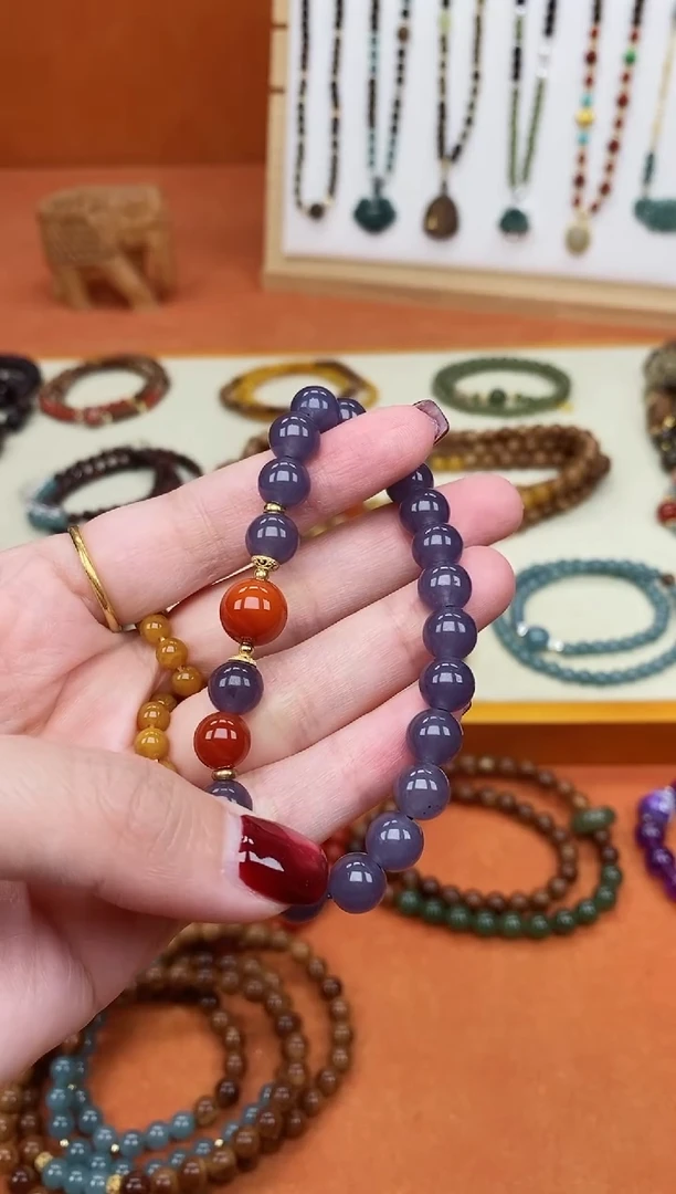 未镶嵌手链和田玉单圈烟紫和田南红手串