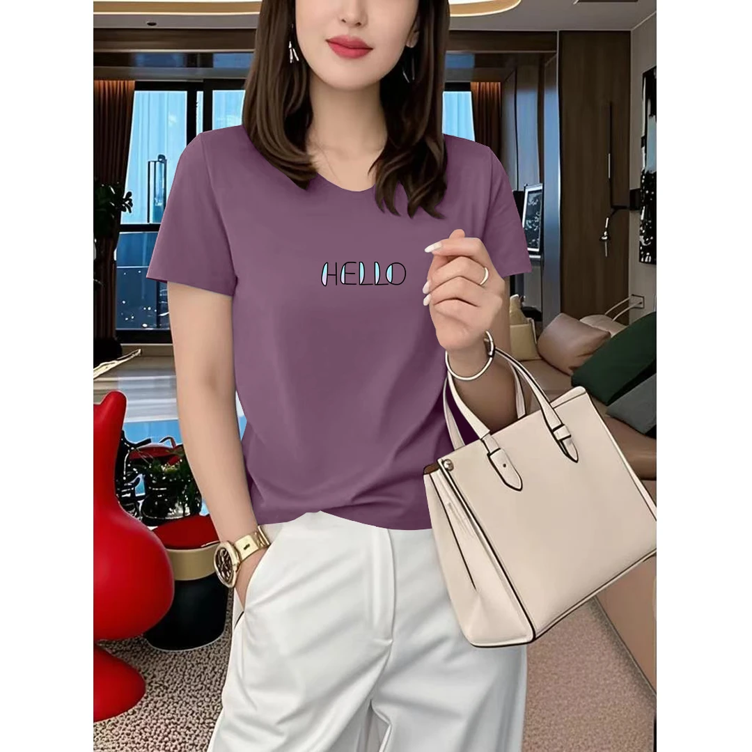 印花洋气上衣2025新款夏季宽松大码休闲女士短袖时尚潮流圆领t恤