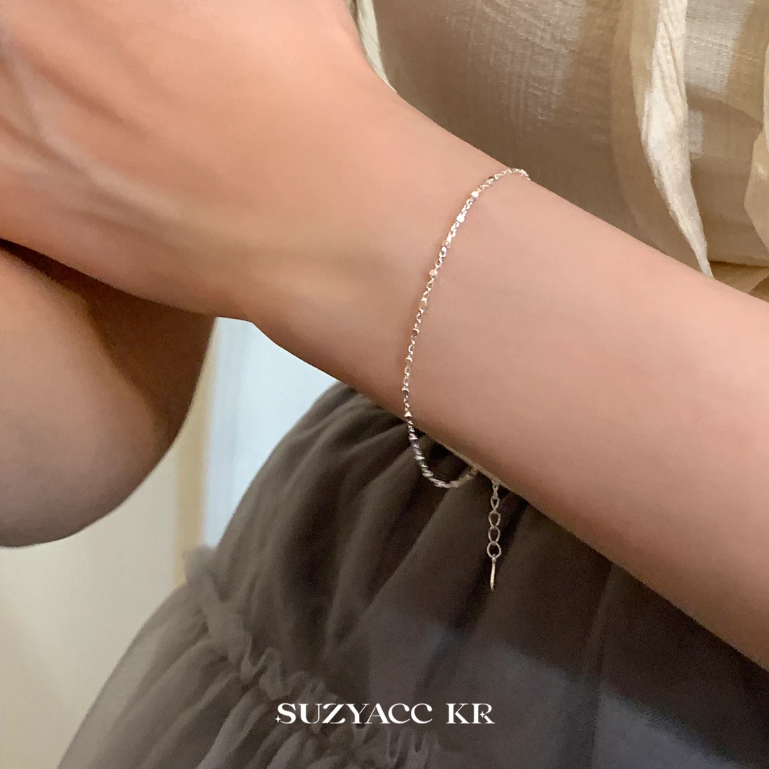 Suzyacc Kr 925银手链 小方块碎银手链气质轻奢时尚百搭ins C2248