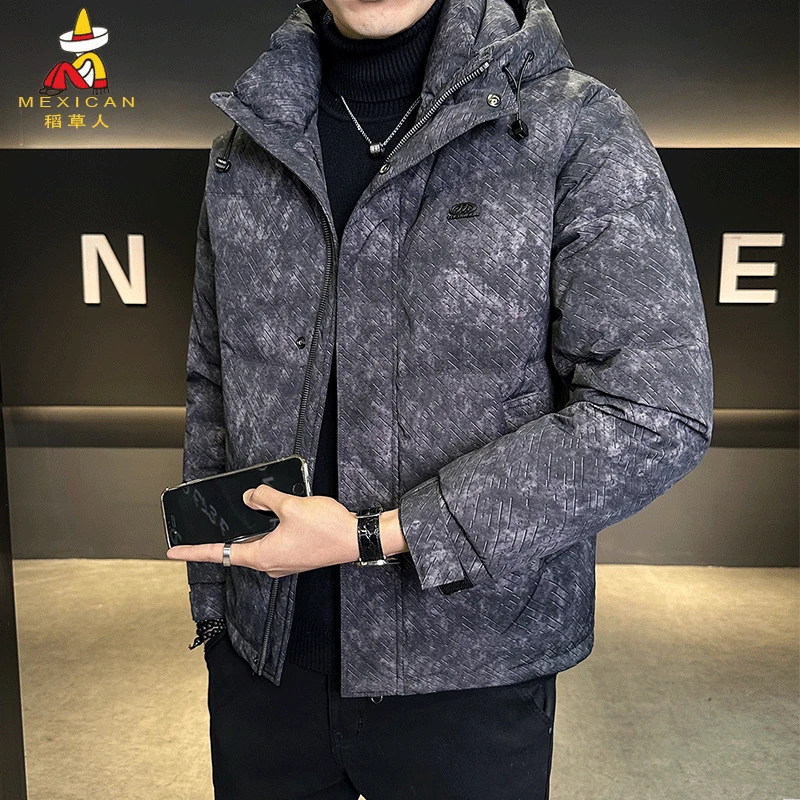 稻草人扎染痞帅羽绒服男装冬季2025新款韩版潮流修身短款加厚外套