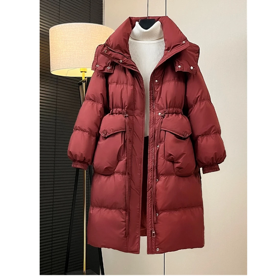 W新国标大朵白鸭绒羽绒服女过膝长款2024冬装新款收腰百搭加厚812