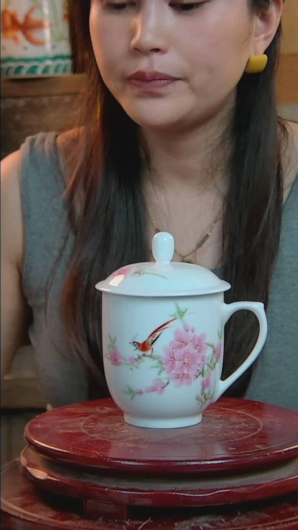 摆件水点桃花办公杯