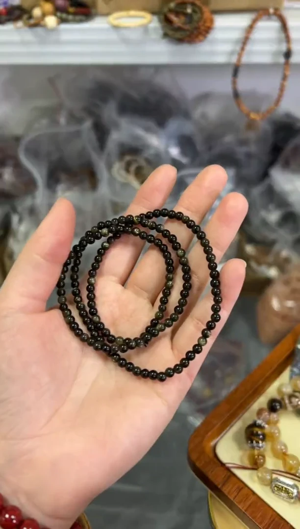 【闪购商品】黑曜岩手链未镶嵌玉化金曜石小米珠多圈手链