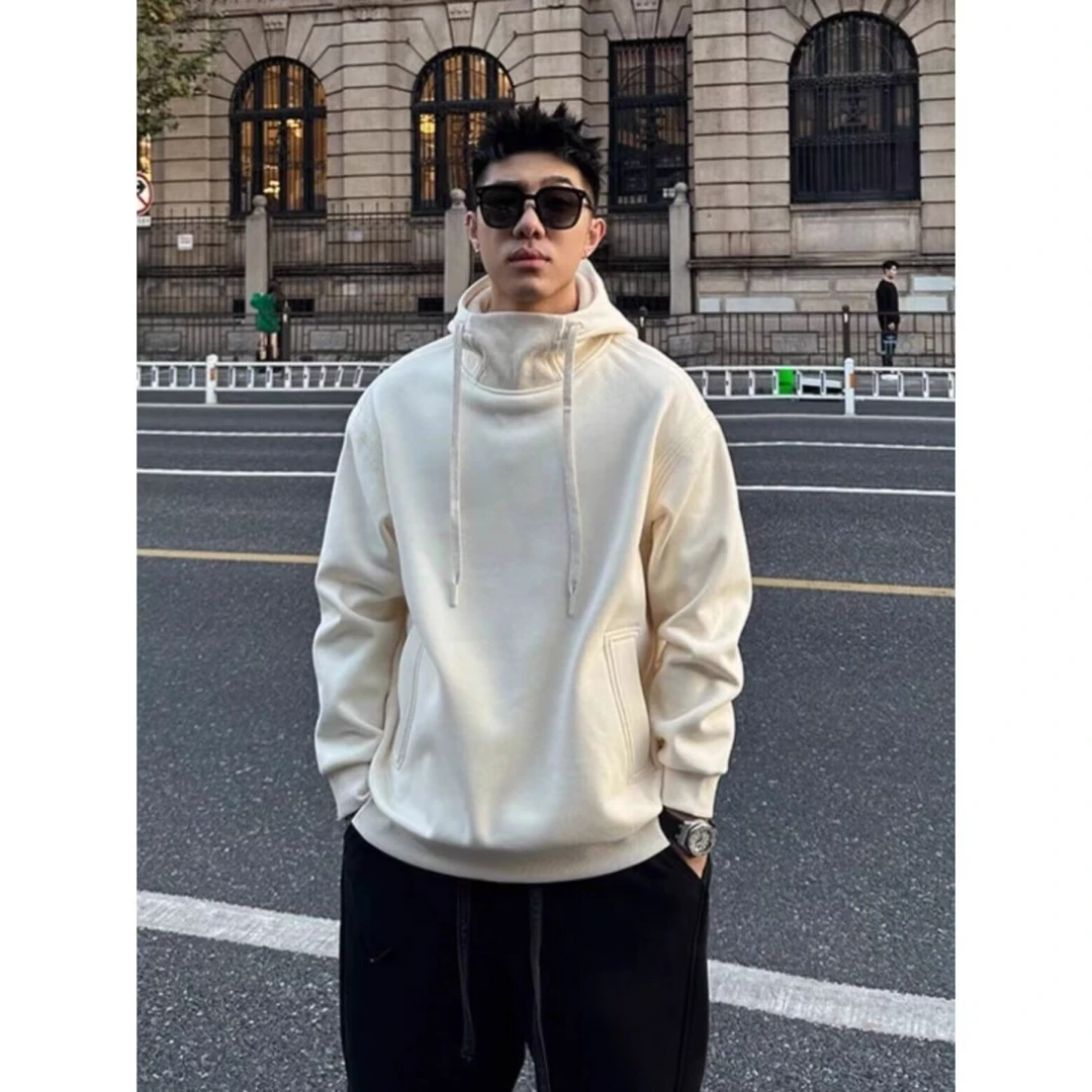 2025秋季新款美式重磅连帽卫衣男高领时尚百搭宽松落肩上衣爆款