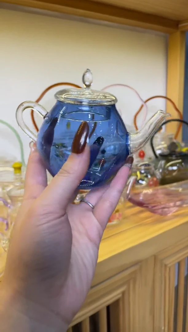 手工艺品玻璃孤品蓝色小壶啊啊