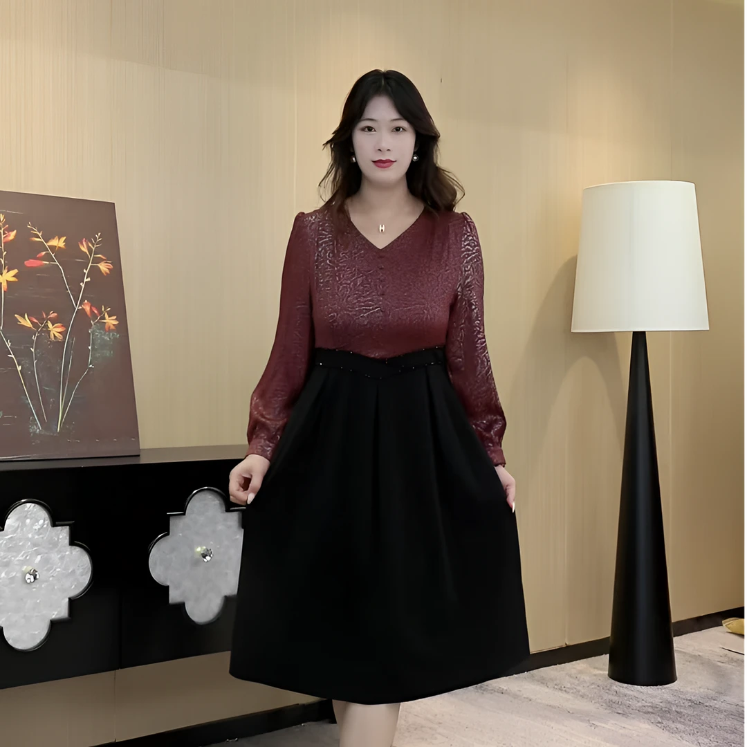 2025秋季薇姐定制大码女装新款时尚气质拼接显瘦连衣裙子250115