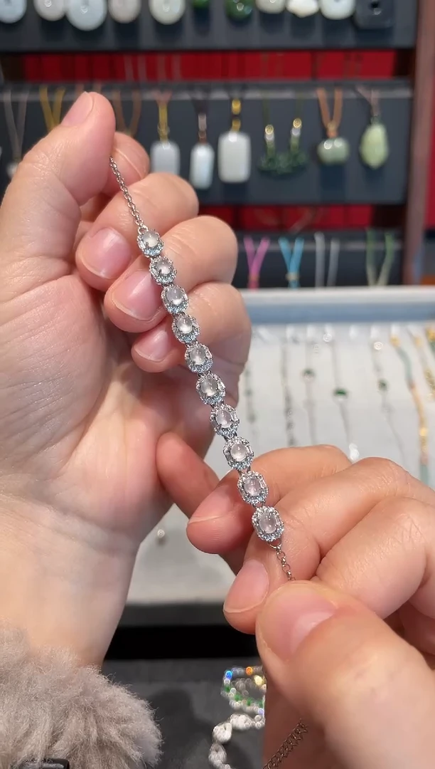 颈饰银S925镶嵌翡翠木**子手链