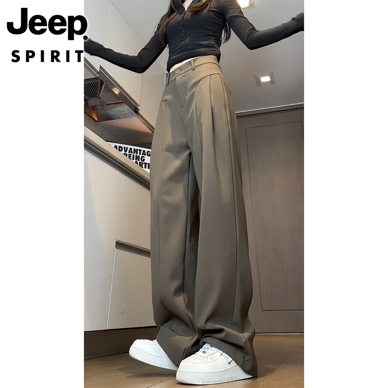 JEEP SPIRIT 吉普时尚 美式休闲cleanft咖色西裤男女宽松直筒裤子