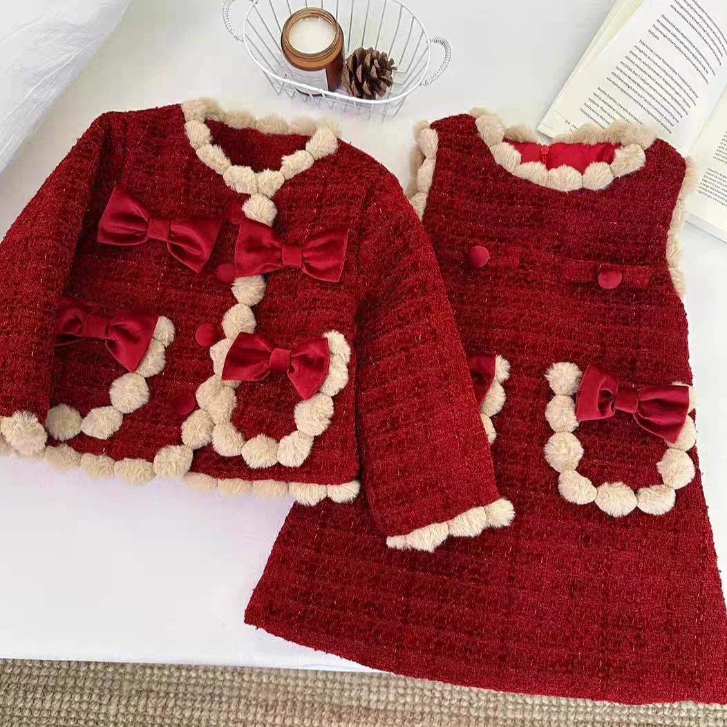 女童拜年服外套秋冬装儿童喜庆小香风过年两件套洋气AJ90205