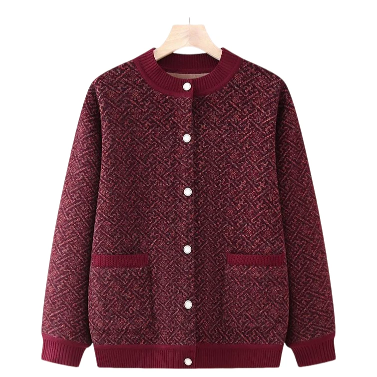 妈妈装中老年人奶奶毛衣针织衫开衫加绒加厚秋冬外套宽松冬装上衣