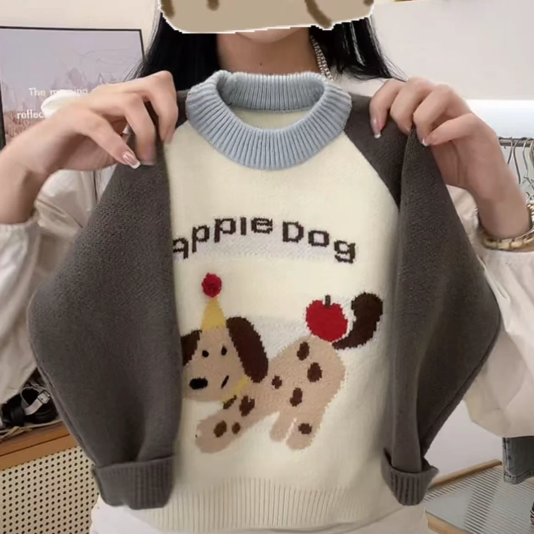 秋冬款韩版玩耍小狗儿童套头毛衣 A129
