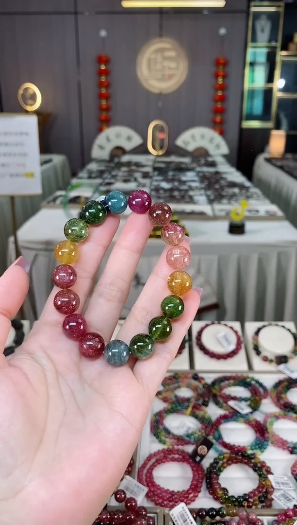 未镶嵌老矿碧玺彩虹单圈手串12mm+碧玺hon多样性发货一条