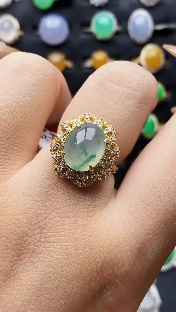 银S925镶嵌戒指翡翠7567